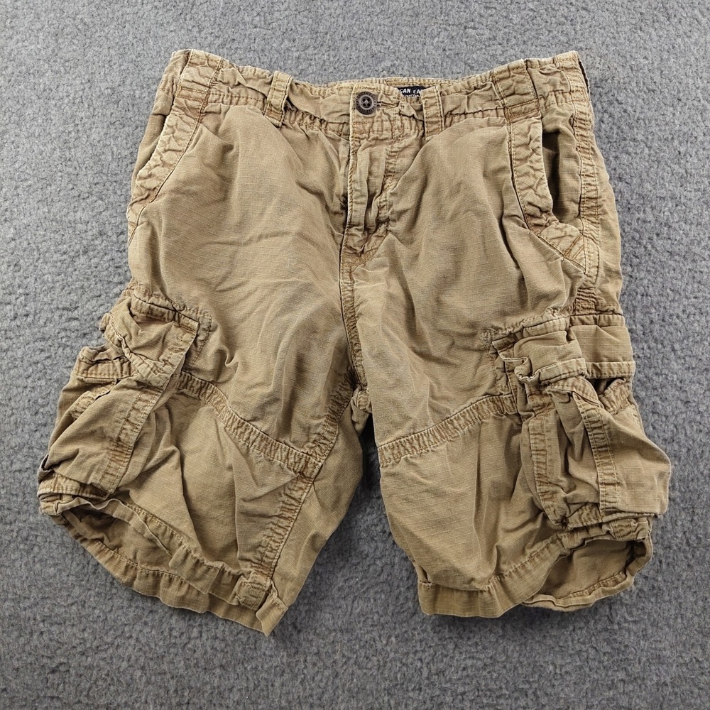 American Eagle Cargo Shorts Mens 30 Ripstop Tan Multi Y2K Skater Faded EUC